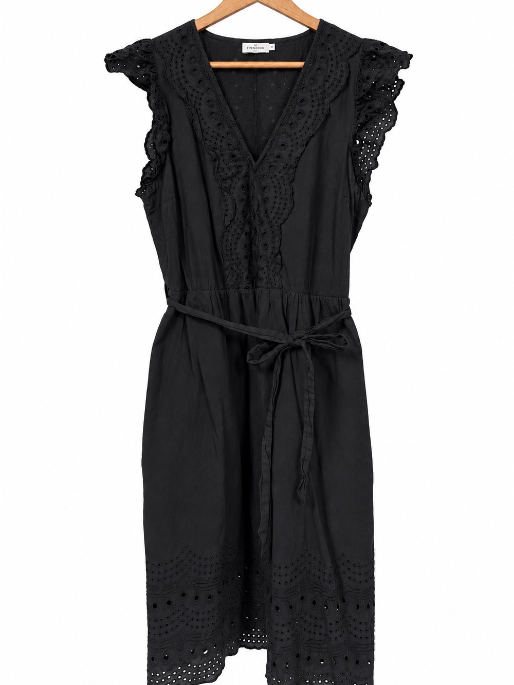 Cyrillus Paris Black Eyelet Broderie Dress US 10 FR 40 Belted
